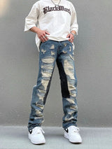 destroy ripped scratched patchwork denim jeans mens casual straight biker zipper trousers streetwear hip hop jean pants joggers unique joggers style 3905