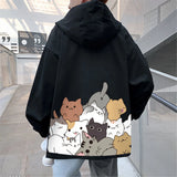 Black Cat Print Baseball Jacket Boys Long Sleeve Loose Ins Harajuku Hi