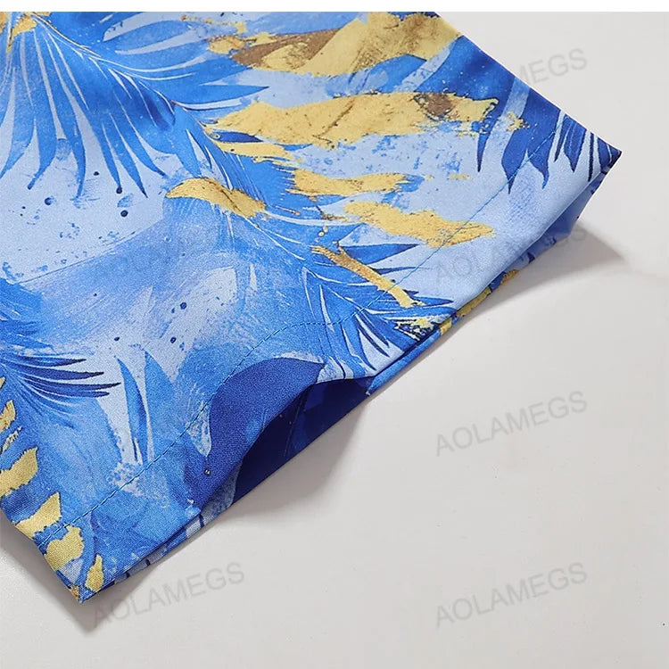 Men Shirts Hawaiian Vacation Loose Shirts Summer Refreshing Turn Down Collar Leaf Print Half Sleeve Shirt Versatile Daily Tops