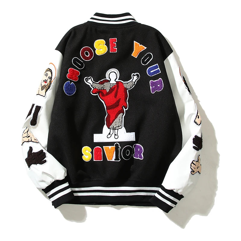 quality material high wear urban image design unisex fit style oversized 55373e premium everyday essential - hop casual style high-street-color-block-graffiti-embroidery-baseball-jacket-mens-leather-sleeve-woolen-patchwork-stand-oversized-winter-coats streetwear fashion graphic print hip streetwear design ID e74df