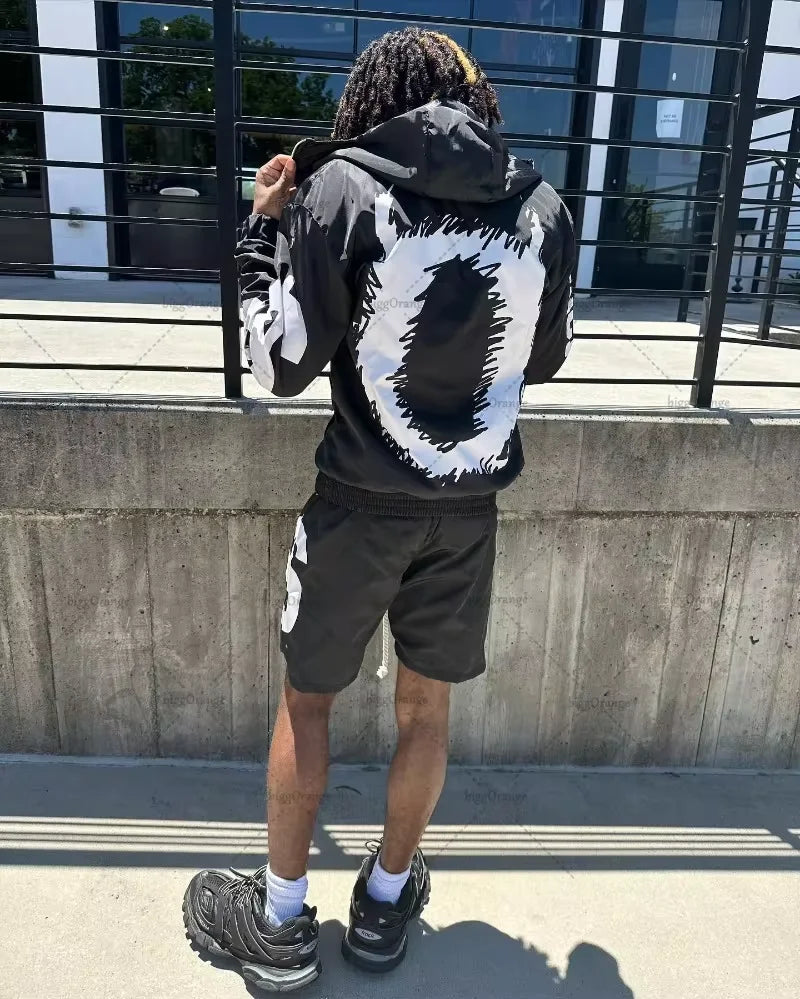 Trendy Brand Street Fashion Letter Anime Print Zipper Hoodie Y2K Goth