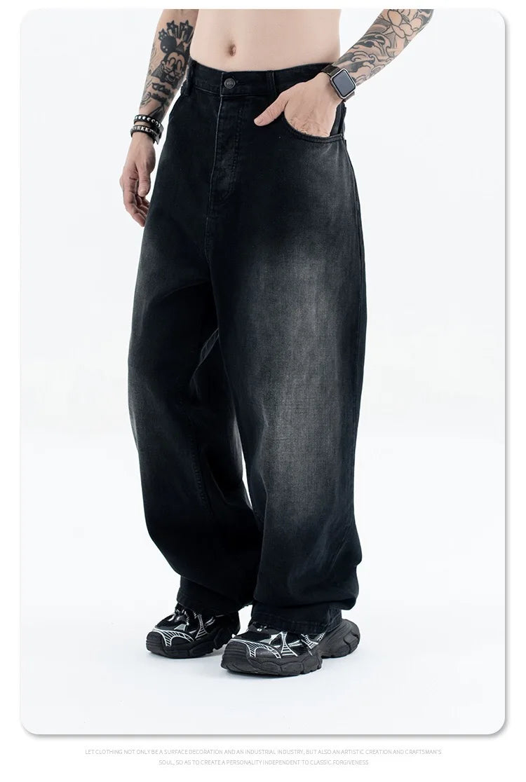 24Spring wash black ash straight tube baggy jeans