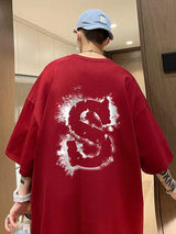 Cyberpunk Graphic tee – Dragon Design Letter S Print Tops Men Fashion Crewneck Short