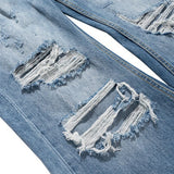 mens fashion ripped jeans blue distressed flared denim pants baggy jeans trousers male luxury designer jeans ripped baggy denim