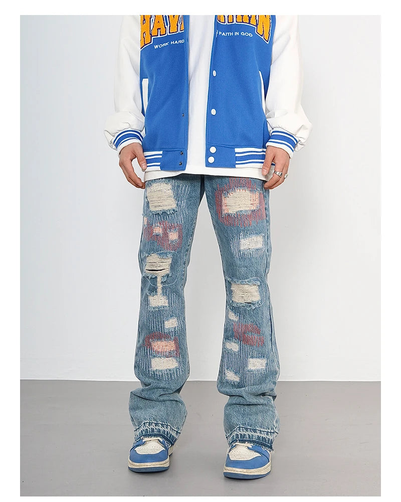 destroyed ripped jeans straight jean pants men biker jeans fashion zipper streetwear trousers hip hop pants joggers baggy jeans unique joggers style 3170