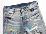 letter graffiti printed denim jeans pants mens punk bottons biker jeans streetwear slim fit hip hop new casual y2k pants joggers unique joggers style 4121