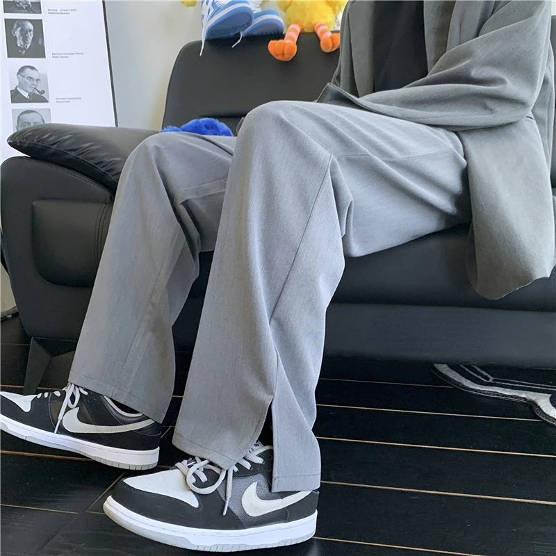 2023 summer new fashion casual trousers men loose straight side men suit pants korean casual pants boutique clothing unique default style 4049