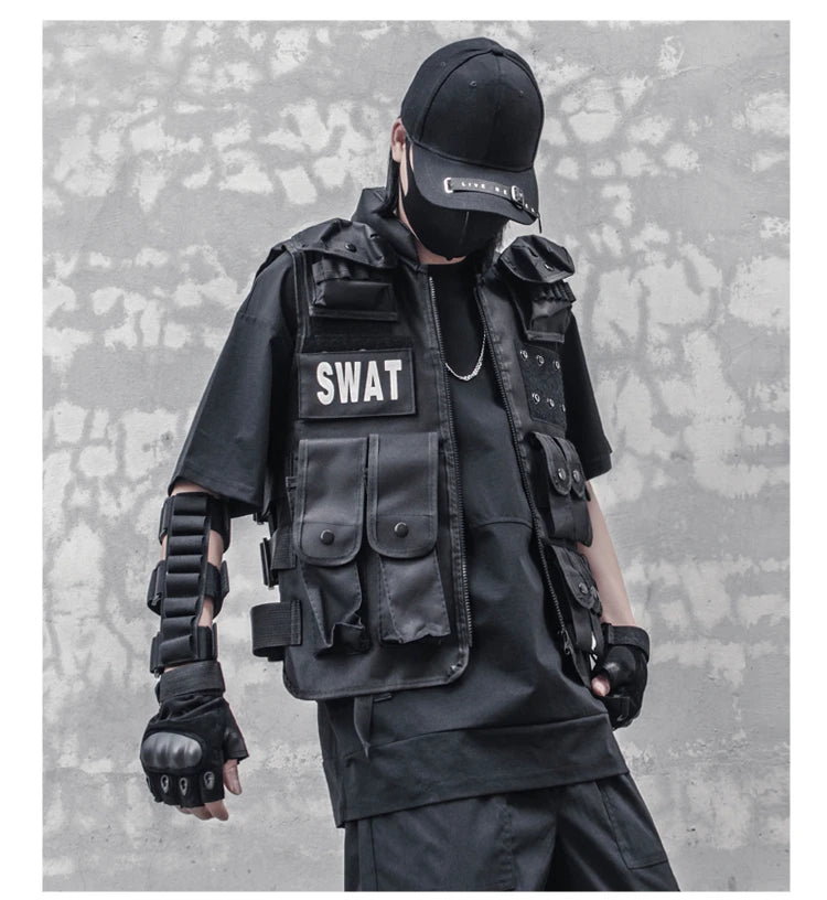 streetwear jacket featuring hip hop sleeveless vests adjustment cargo waistcoat with pockets zipper military jacket fashion streetwear mens tactical vests design – premium quality jacket for men