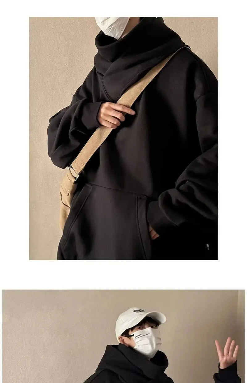 Trendy American High Collar Hooded Storm Sweatshirt For Men Women High