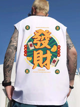 Sadcore Oversized shirt – Mens Chinese Character Print Sleeveless T Shirt Summer Fashion