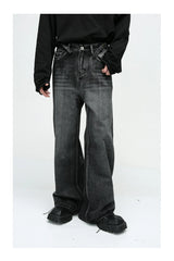 mens black baggy jeans male casual loose straight jeans trousers vintage hip hop denim pants unique jeans style 176