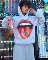 High Street Trendy Brand Big Mouth Cartoon Print Oversized Hoodie Wome