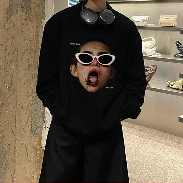 Trendy ins American printed high street sweatshirt autumn winter personality loose pullover round neck sweatshirt men women