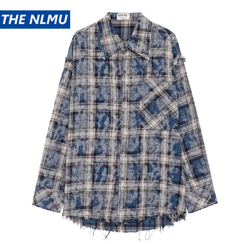 Trapwear Broken heart – Vintage Plaid Shirt 2024 Tie Dyed Tassel T Shirt Long Sleeve