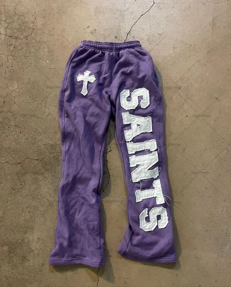 high street harajuku retro straight trousers letter embroidered knitted pants couple fashion casual oversized wide leg pants unique default style 3664