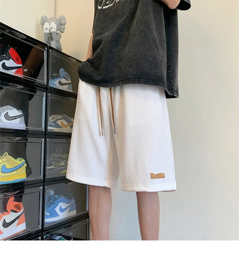 summer running baggy y2k shorts for men casual gym sport short pants threaded solid drawstring basketball bermuda masculina unique shorts style 3545