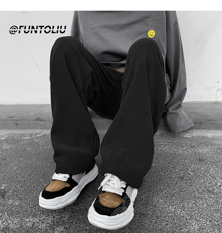 spring brown black corduroy pants men fashion retro casual pants men streetwear loose hip hop straight pants mens trousers m 2xl unique default style 3766