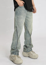 streetwear mens zipper jeans solid color patchwork straight jeans summer casual hip hop denim pants high street loose trousers unique jeans style 3498