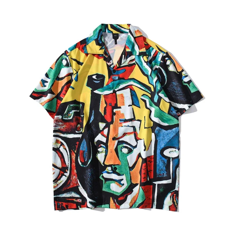 Dark Icon Graffit Hawaiian Shirt Men Vintage Street Men's Shirts Summer Beach Holiday Male Shirt Blouse