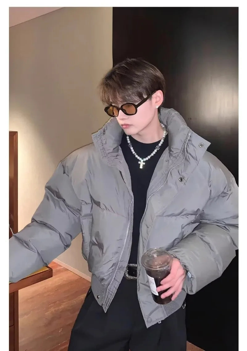 Simplicity Stand Collar Mens Parkas Heavy Winter Thicken Casual Short Cotton Jacket Warm Fashion Coats Male Streetwear New