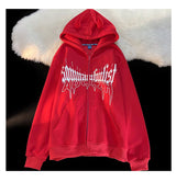Y2K Kawaii Devil Horn Tail Hip Hop Badge Print Hoodies Cardigan Couple
