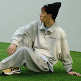 2025 Autumn Japanese Polo Sweatshirts Men Casual Waffle Turn-down Collar Sweatshirt High Street Long Sleeve Tops New in Hoodie