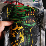 skull graffiti printed ripped denim jeans hip hop distressed biker jeans fashion streetwear slim pants joggers y2k men s jeans urban active pants