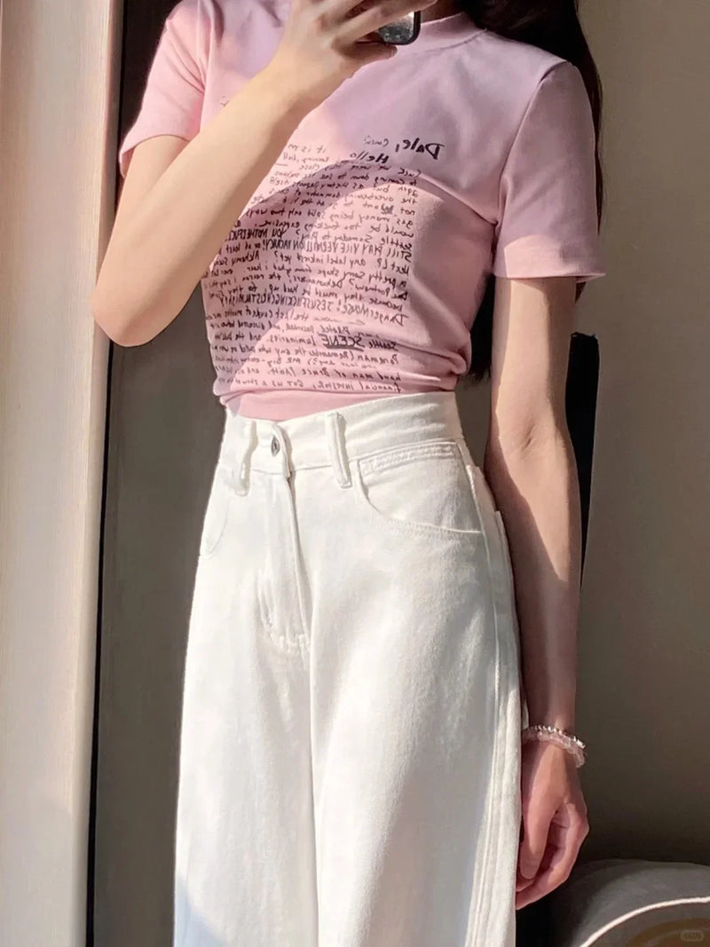trendy brand white straight jeans for women 2024 spring new high waist slim wide leg pants high street ins fashion and leisure vintage washed jeans