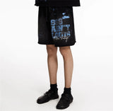 Saint Louis 24SS Future Vintage Splashing Ink Graffiti Making Dirty Water Making Old Drawstring Shorts For Summer
