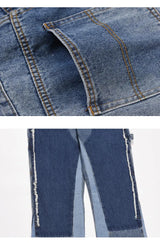 patchwork design denim flare jeans pants men casual zipper straight biker trousers jeans fashion streetwear hip hop jean joggers unique joggers style 2618