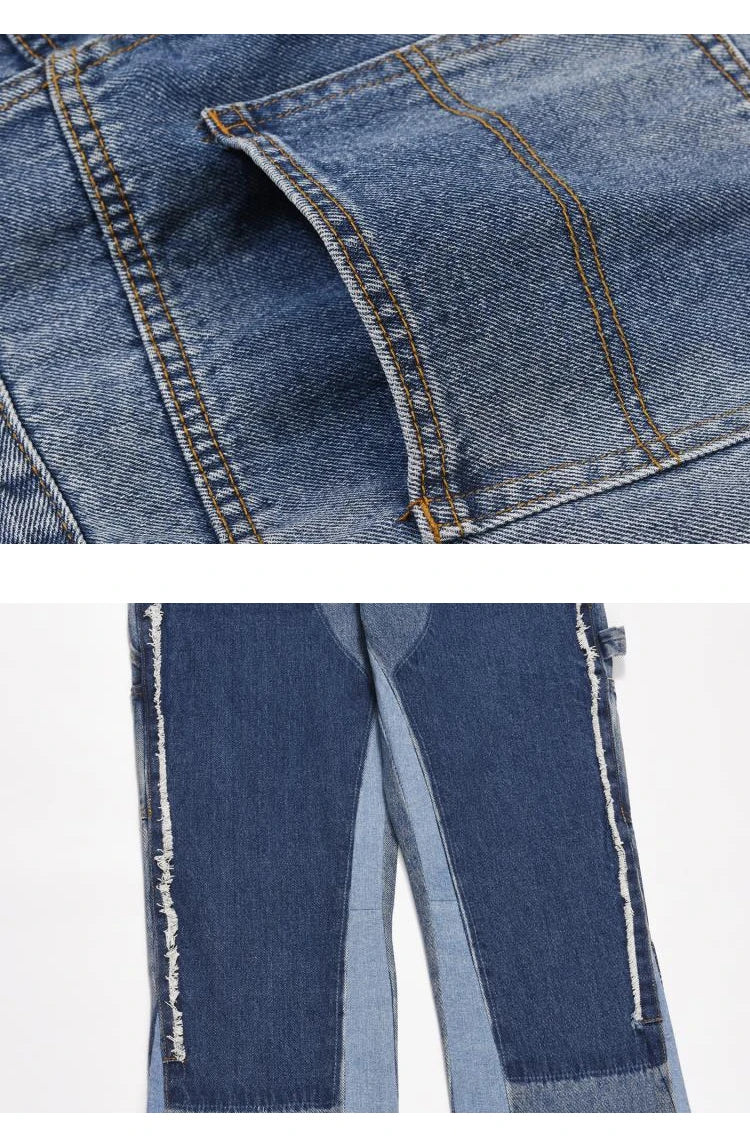patchwork design denim flare jeans pants men casual zipper straight biker trousers jeans fashion streetwear hip hop jean joggers unique joggers style 2618