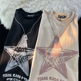 Sadcore Aesthetic drop – American Couple Loose Personalized Print Round Neck Short