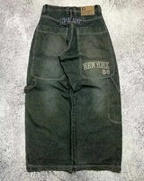 american fashion pattern embroidery loose women street y2k new hip hop punk oversized mopping wide leg pants couple casual jeans unique jeans style 3080