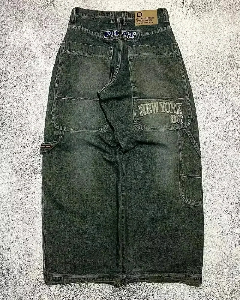 american fashion pattern embroidery loose women street y2k new hip hop punk oversized mopping wide leg pants couple casual jeans unique jeans style 3080