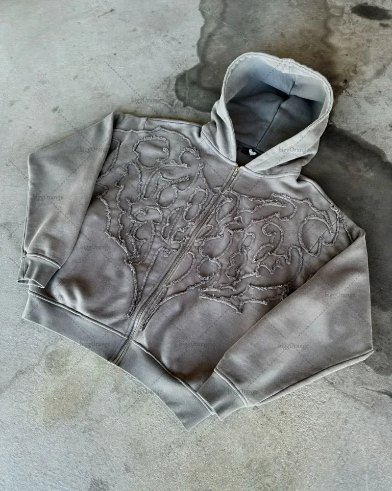 American Trend Y2K Streetwear Jacket Gothic Punk Embroidered Zipper Ho