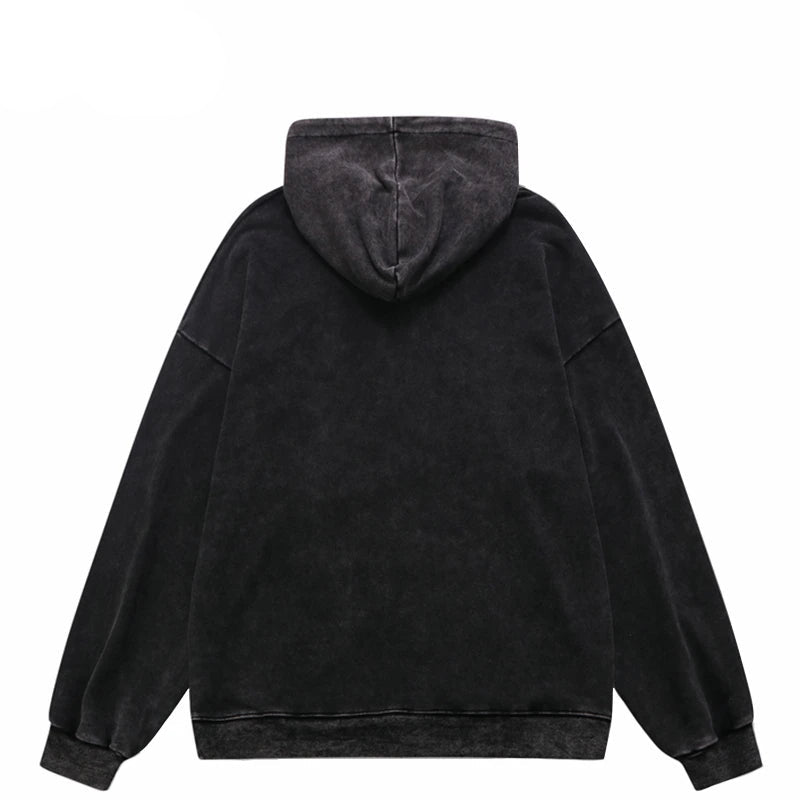 Hip Hop Streetwear Hoodie Sweatshirt Washed Vintage Devil Skull Skelet