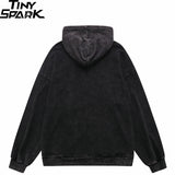 Hip Hop Streetwear Hoodie Sweatshirt Washed Vintage Devil Skull Skelet