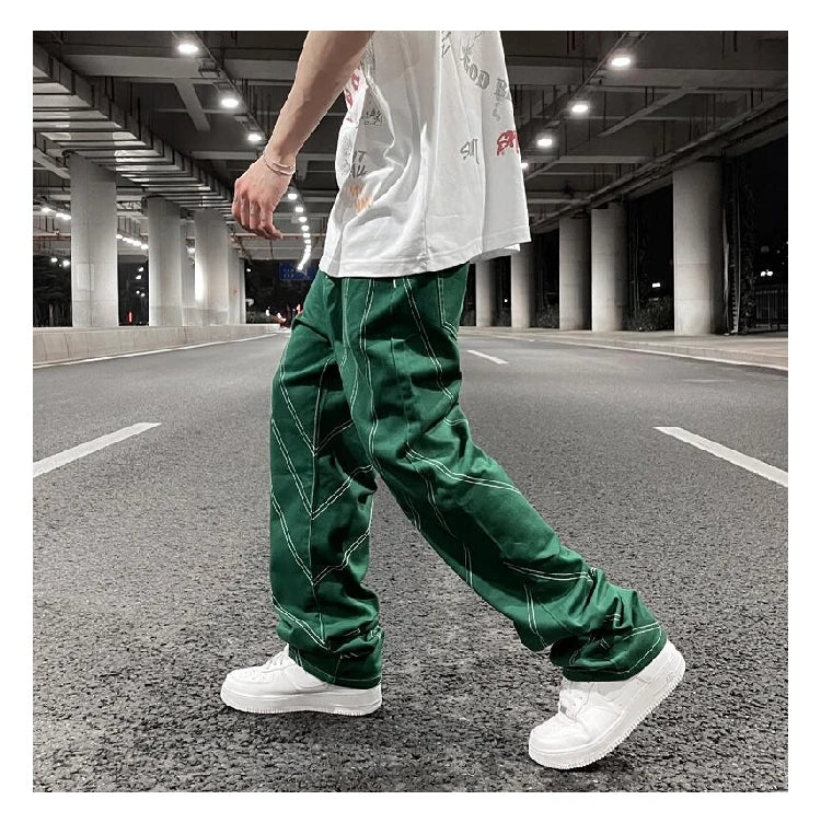 fashion design lines denim jeans mens zipper loose straight trousers hip hop new casual streetwear pants joggers baggy jeans unique joggers style 1447