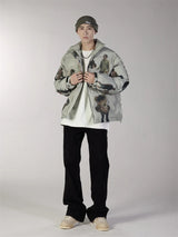 Hip Hop Jacket Parka Human Graffiti Print Men Winter Windbreaker Streetwear Harajuku Padded Jacket Coat Warm Outwear Hipster New