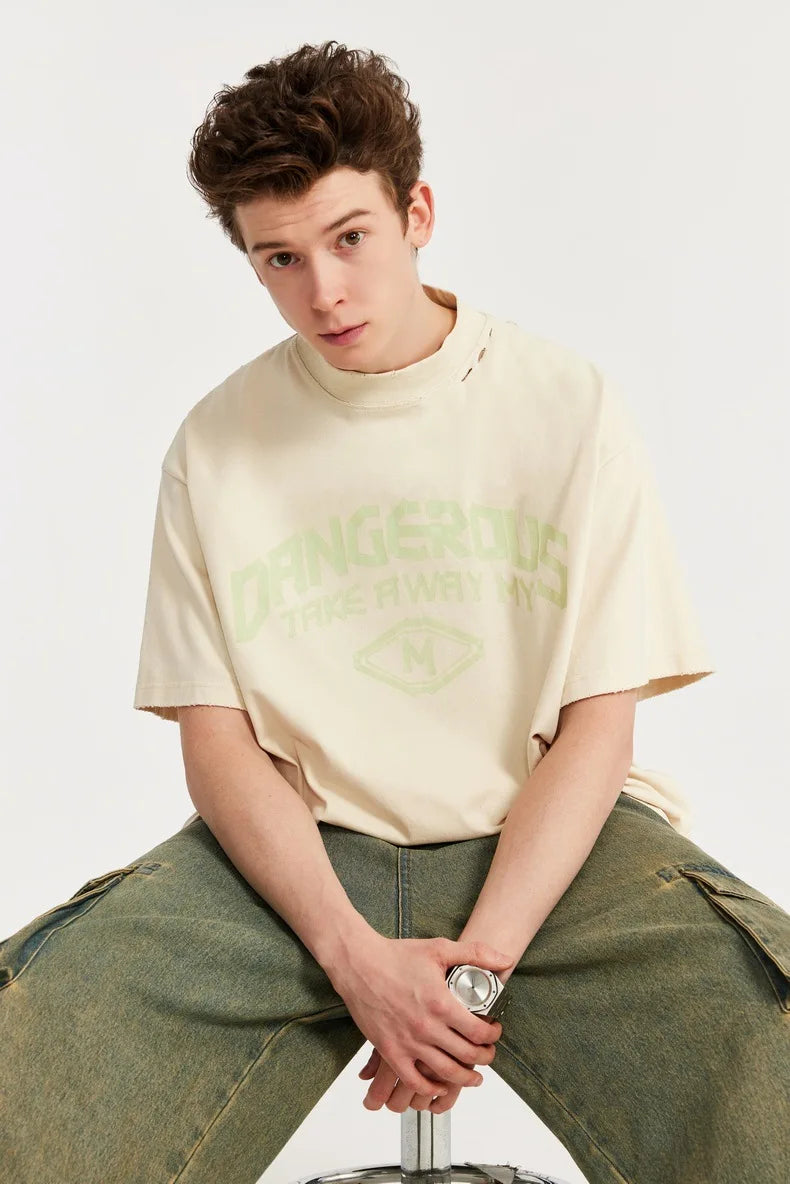 Harajuku Aesthetic piece – Japanese Loose Turtleneck Mens Printed Short Sleeved T Shirt