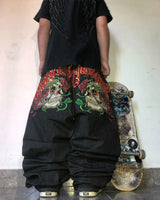 goth hip hop oversized skull embroidery pattern y2k baggy jeans new men and women straight black jeans retro casual denim pants unique jeans style 901