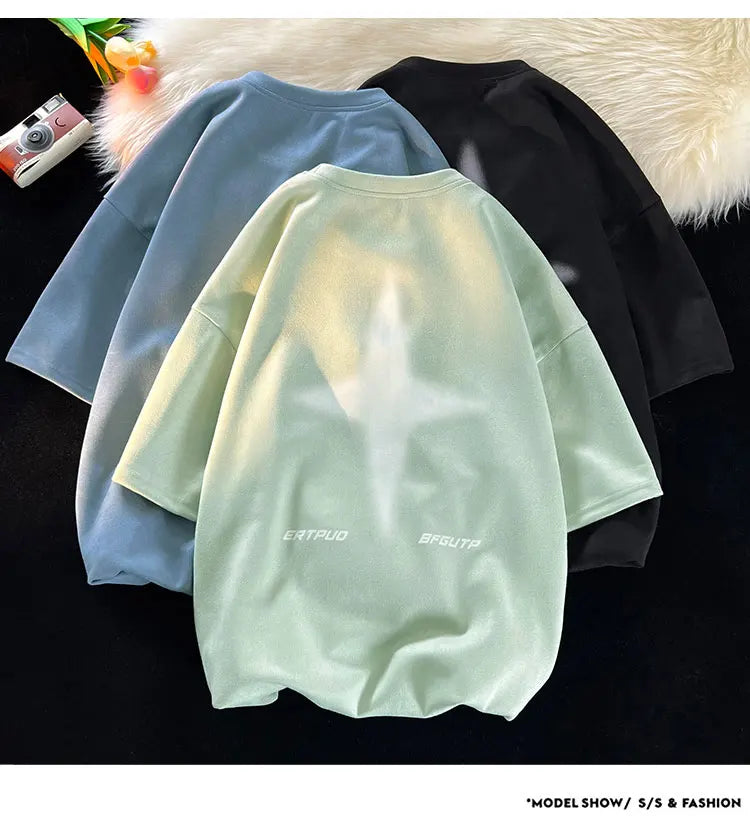 Foaming Printing Fashion Loose Tops High Street Youth Short Sleeve Tee Shirt