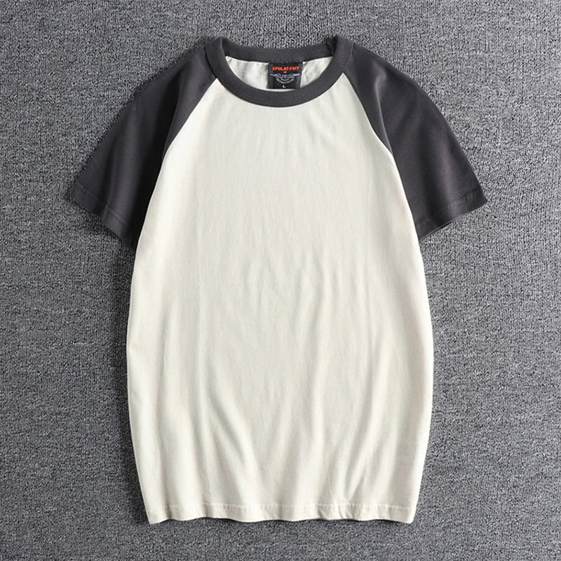 Glitchcore Anime panel – Summer Short Sleeved Mens New Retro Stitching Contrast Color