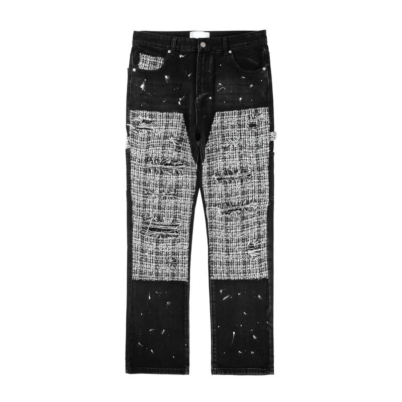 ripped holes patchwork denim jeans mens high street zipper straight jeans hip hop streetwear casual loose joggers jeans pants unique joggers style 2565