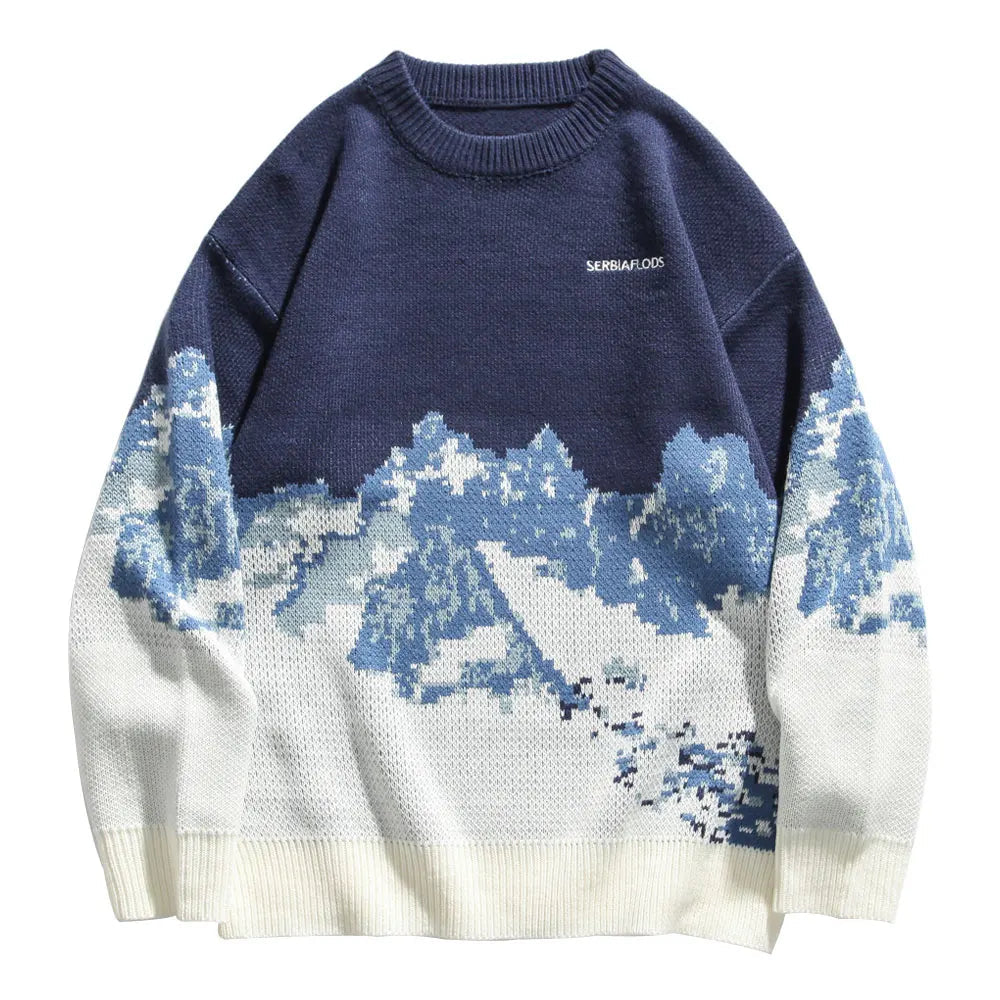 oversized flame jumper with bold print, ideal for photo-ready Y2K streetwear layering, street fashion menswear trend for seas