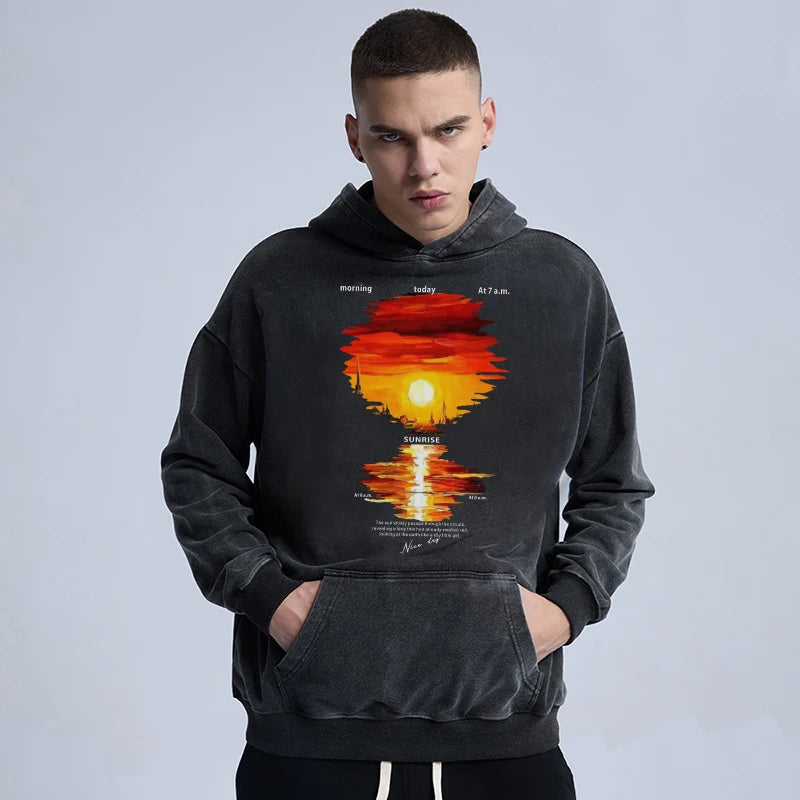 vaporwave melting smiley featuring mens oversize long sleeve washed double zipper cardigan hoodies loose plus plush gradient womens hooded pullovers winter
