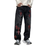 men embroidery streetwear brand fashion hip hop loose casual straight motorcycle denim jeans pant cityboy y2k jeans trousers ripped baggy denim