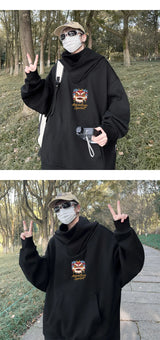 Autumn Lion Dance Graphic Ninja Hoodie Men Fleece Pocket Turtleneck Ov