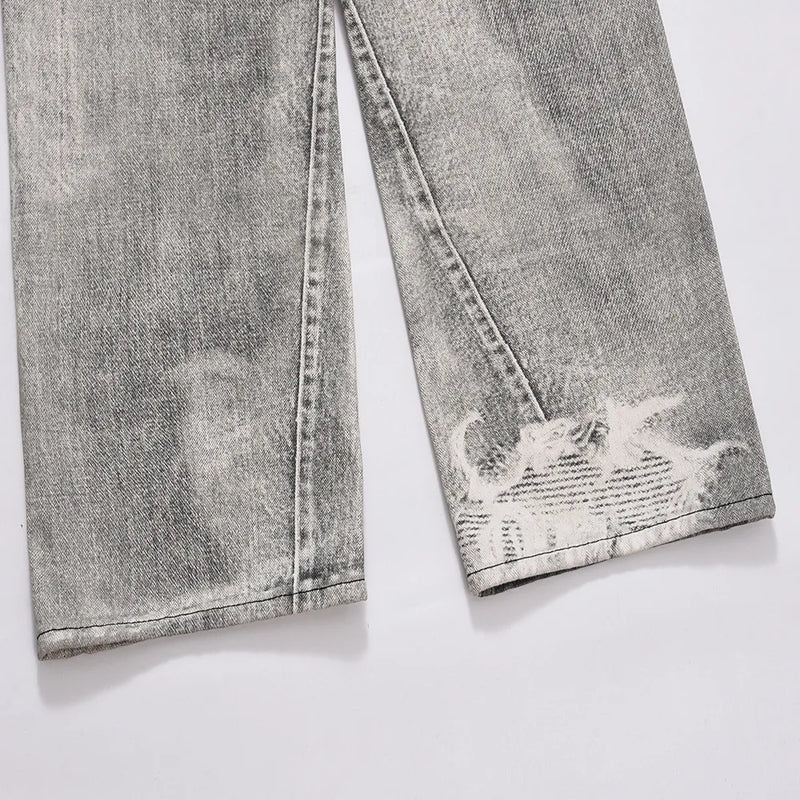 frog drift american style nostalgia vintage washable pure cotton loose zipper straight jeans long pants trousers for men women unique jeans style 1344