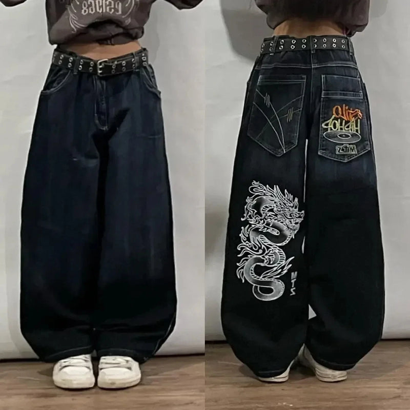 american y2k new fashion pattern embroidery clearance spot jeans women street hip hop joker straight wide leg pants couple jeans unique jeans style 3008